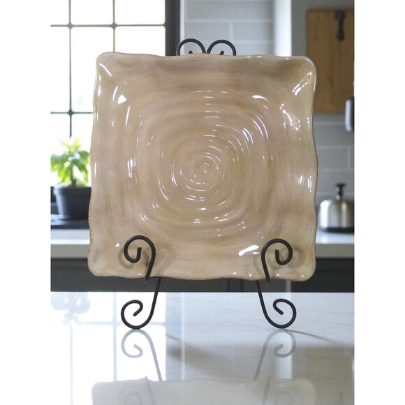 Tabletops Lifestyles Campagnolo Square Dinner Plate Hand Painted Beige 11 1/8" - Picture 1 of 7